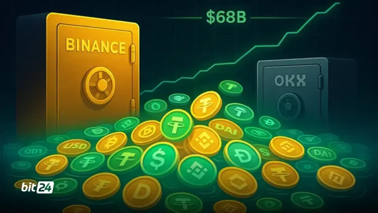 ۶۸ میلیارد دلار ذخیره استیبل‌کوین در صرافی‌ها