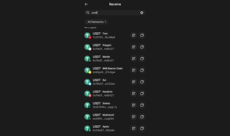 نمایی از شبکه های انتقال تتر از کیف پول تراست والت