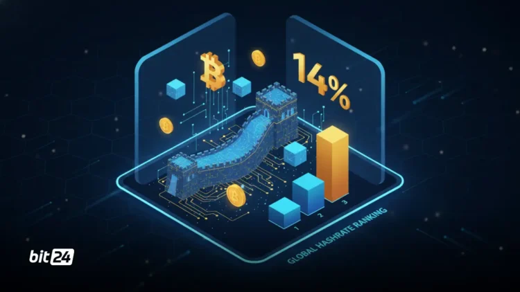 چین با ۱۴٪ توان شبکه بیت‌کوین، پس از آمریکا و روسیه