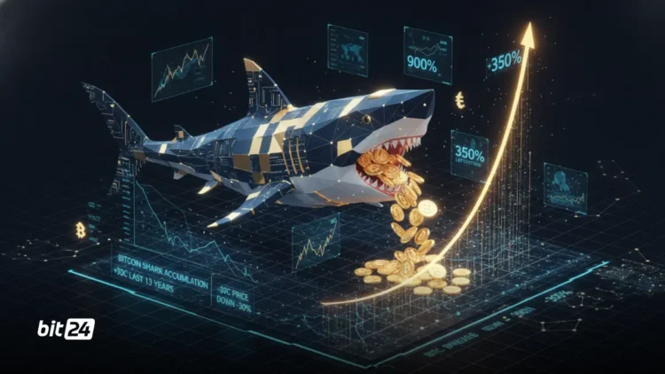 «کوسه‌ها» 54هزار BTC جذب کردند؛ سریع‌ترین روند از 2012