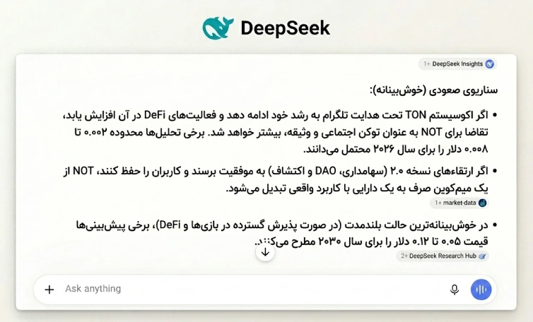 نظر هوش مصنوعی دیپ سیک درباره آینده نات کوین