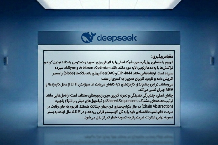 اسکرین شات از تحلیل هوش مصنوعی دیپ سیک درباره آینده اتریوم