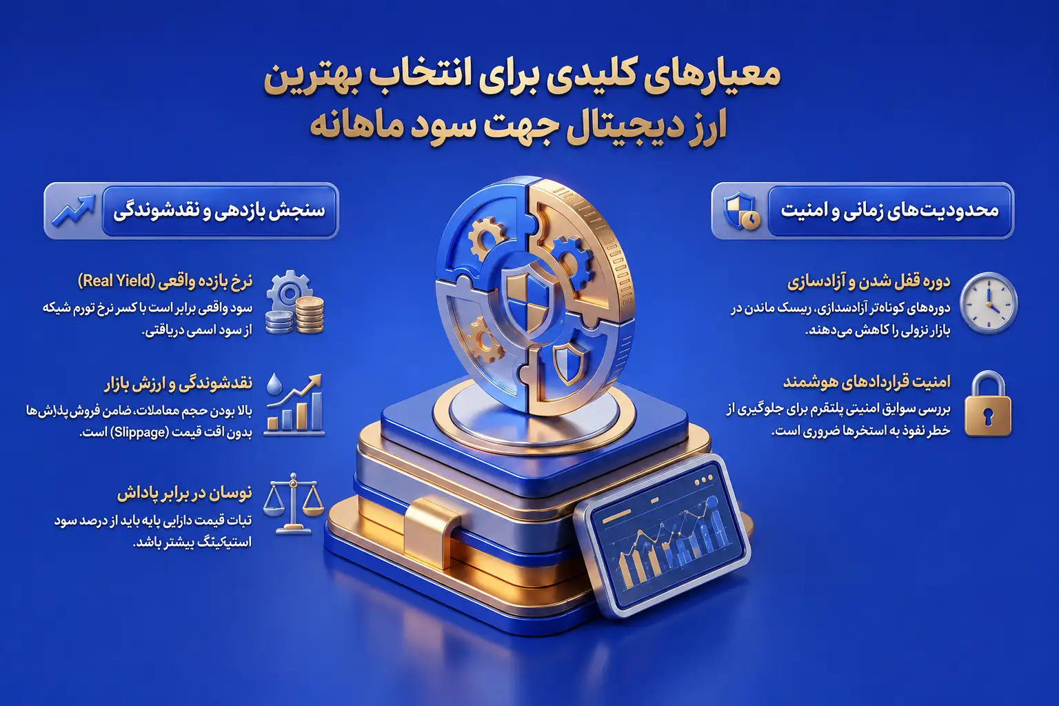اینفوگرافیک معیارهای کلیدی انتخاب بهترین ارز دیجیتال برای کسب سود ماهانه