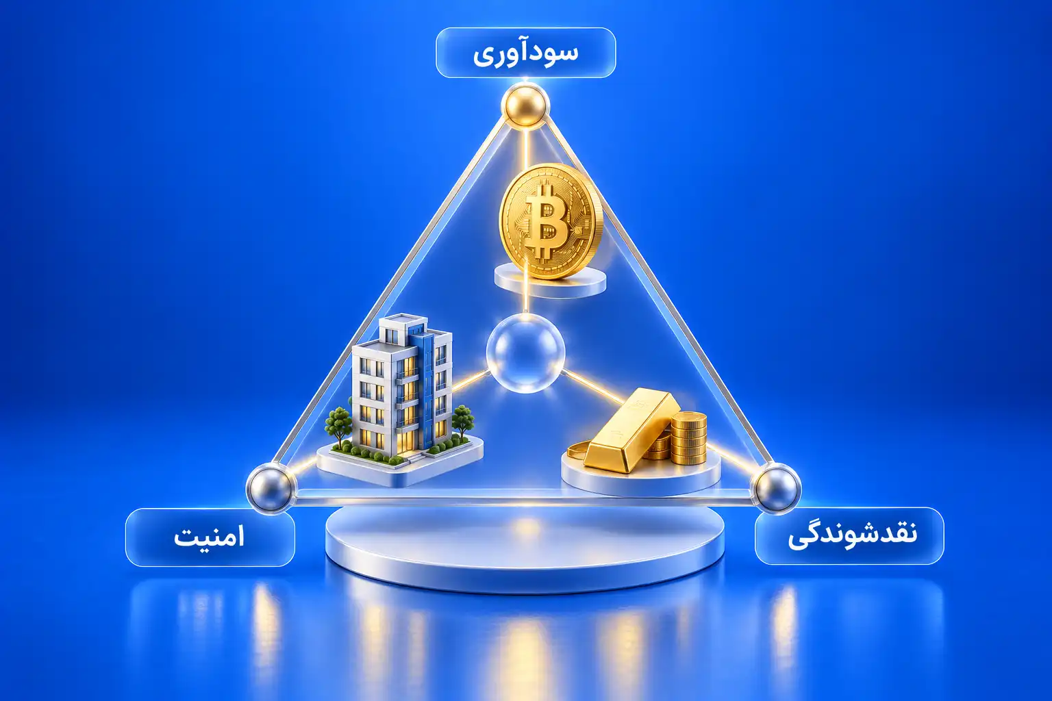 هرم تعادل سرمایه‌گذاری بر پایه سه اصل سودآوری بیت‌کوین، امنیت مسکن و نقدشوندگی طلا