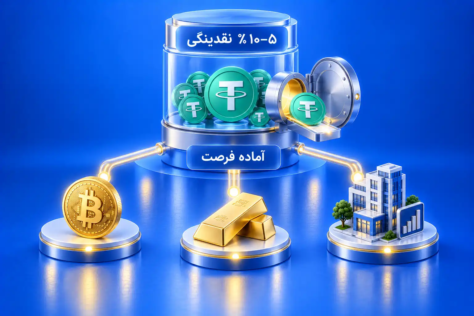 ذخیره ۵ تا ۱۰ درصدی نقدینگی تتر در صندوق برای خرید بیت‌کوین، طلا و ملک در فرصت‌های مناسب