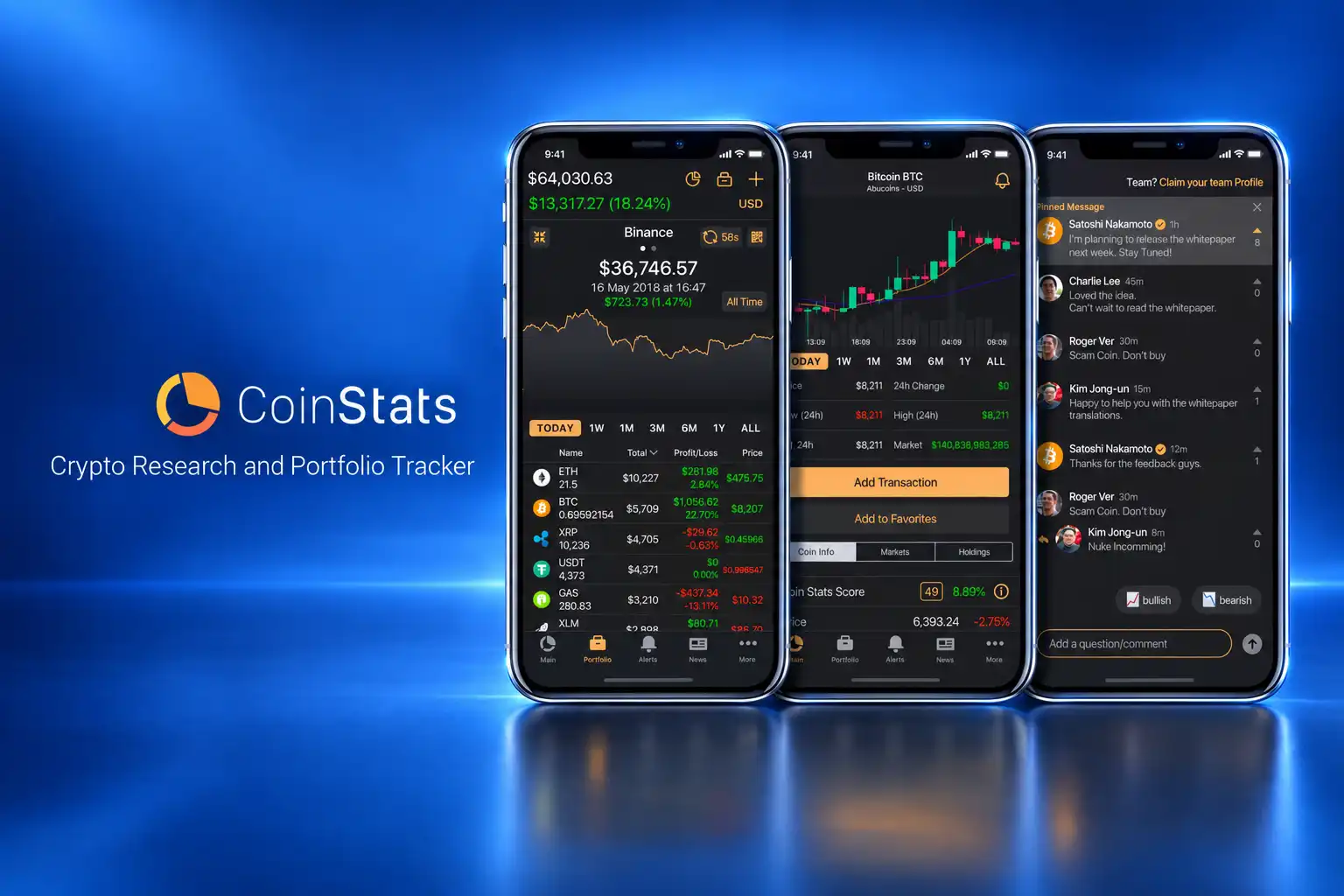تصویری از اپلیکیشن موبایل کوین استاتس
