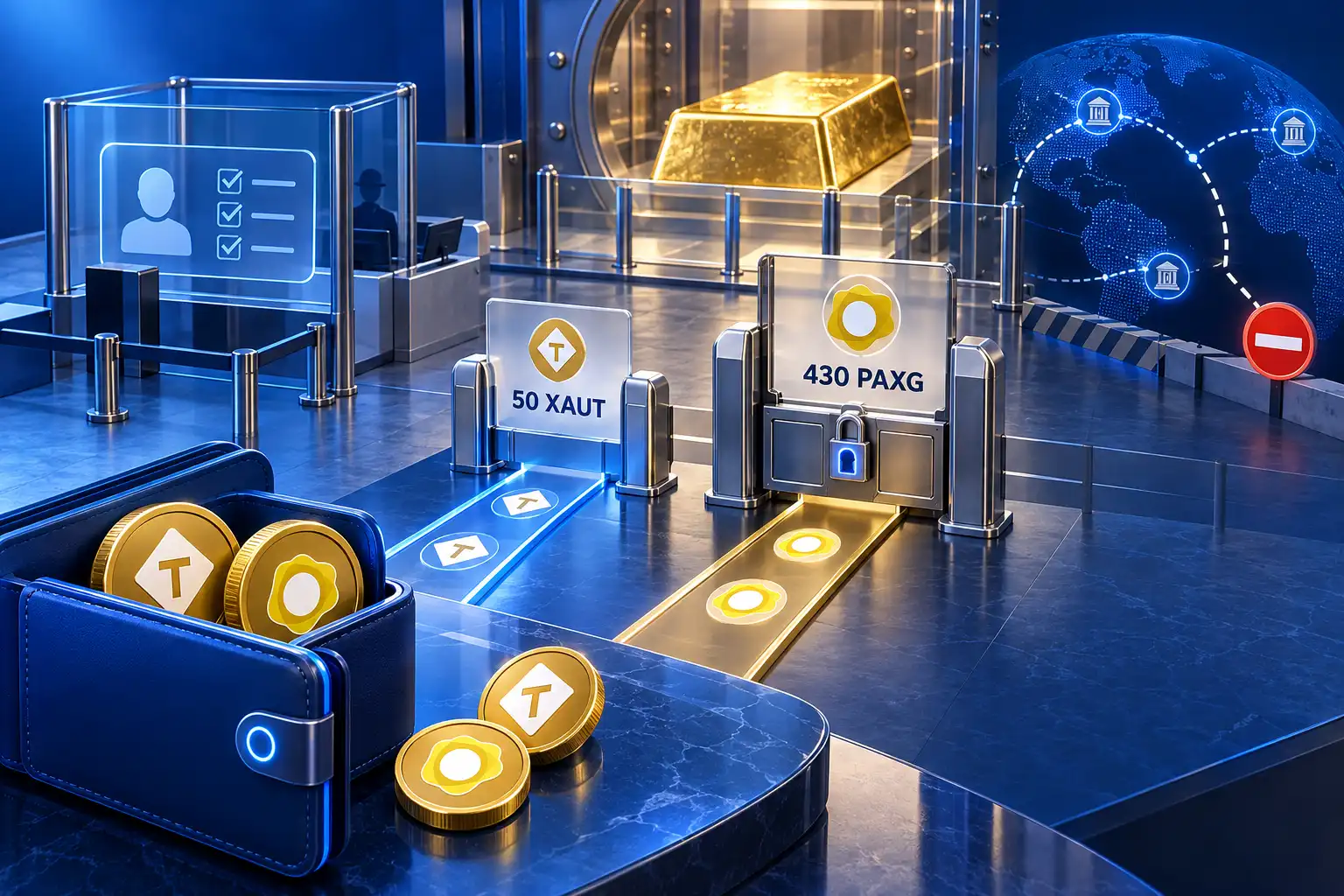 گیت‌های تحویل فیزیکی شمش طلا با شرط ۵۰ واحد XAUT و ۴۳۰ واحد PAXG همراه با احراز هویت
