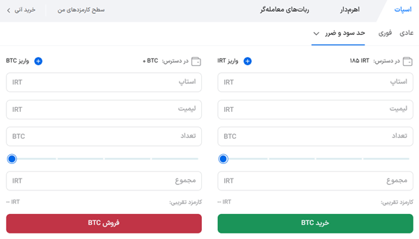 حد سود و ضرر برای خرید بیت کوین در بازار اسپات